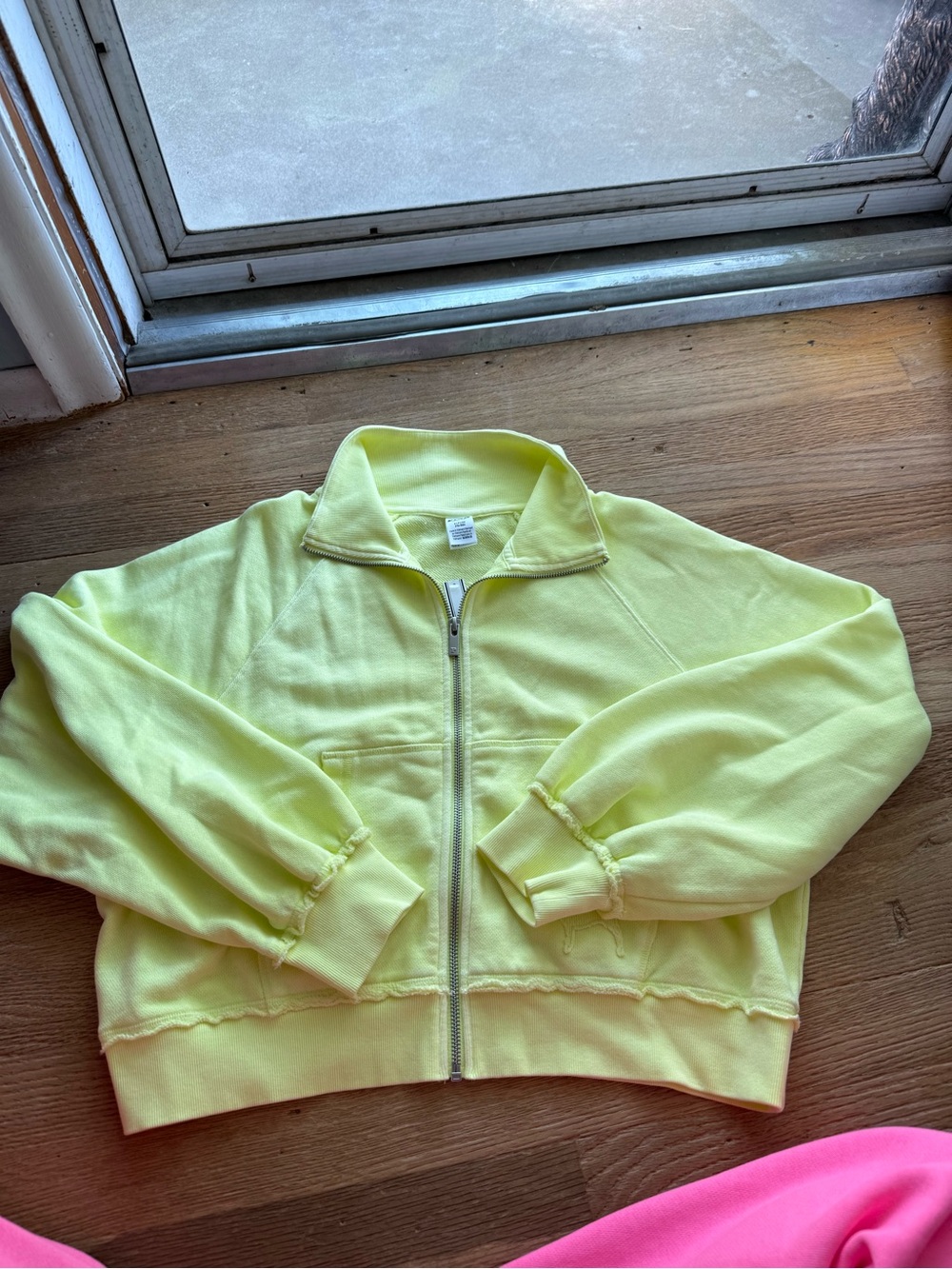 PINK Victoria's Secret Neon Yellow Zip-Front Bomber Jacket